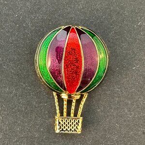 Vintage Whimsical Hot Air Balloon Brooch - Colorful Enamel & Gold Tone